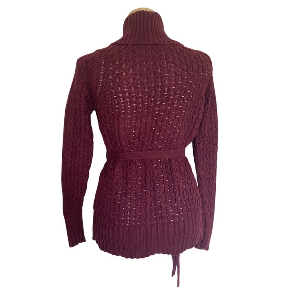 Banana Republic Cotton Shawl Collar Belted Cardigan Sweater S dark maroon red - Picture 3 of 7